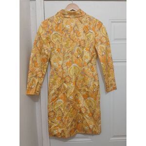 Womens 100% silk handmade yellow paisley dress xsmall hi neck bow tie back